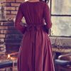V Neck Boho Long Sleeve Asymmetric Dress With