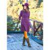 Purple Flannel Cotton Dress With Lace Button Details